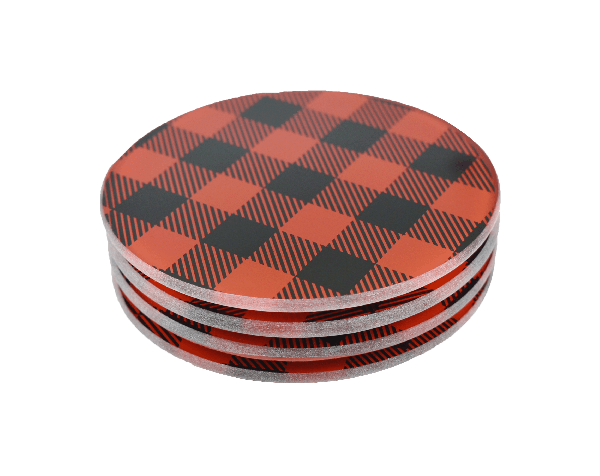 4pcs Glass Coaster Set - Buffalo Plaid Print - Magasins Hart | Hart Stores