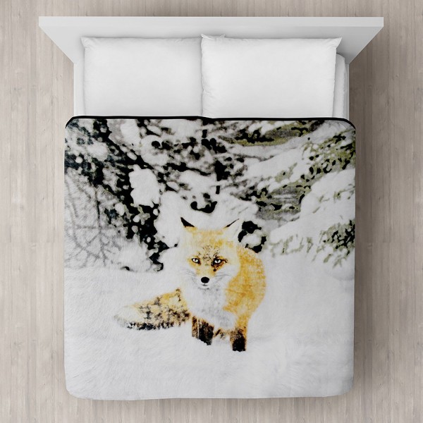 Snow Fox Printed Plush Mink Blanket 78x94 - Magasins Hart | Hart Stores