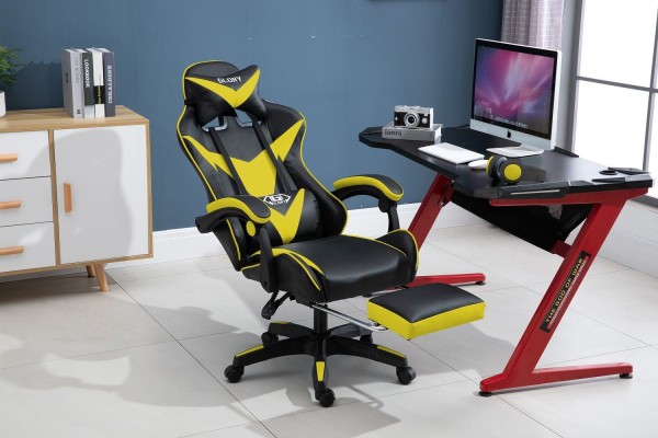 Chaise de jeu de bureau avec repose-pieds rétractable