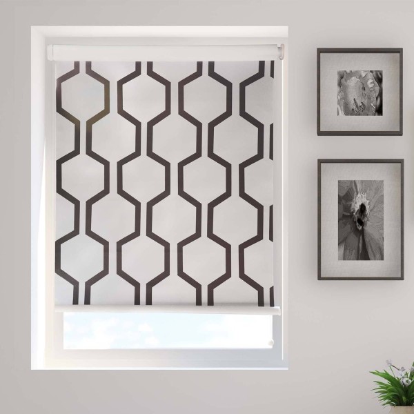 Cordless Blackout Roller Blind - White Geometric - Magasins Hart | Hart Stores