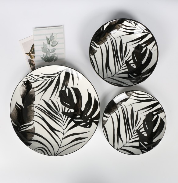 Ensemble de vaisselle 12 pièces Feuilles noires