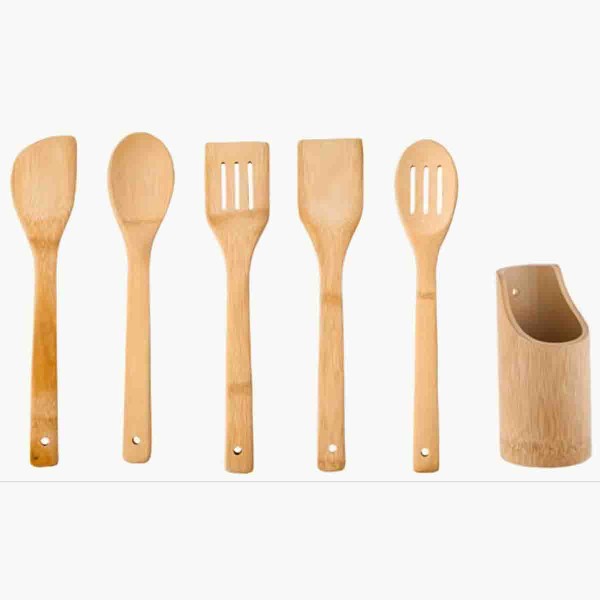 A LA CUISINE- 6 PCS BAMBOO UTENSIL WITH HOLDER SETS