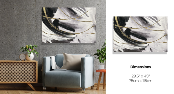 Toile imprimée 75 x 115 cm | Coups de pinceau abstraits noir et doré