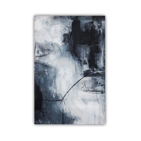 Printed Canvas 75x115in Blue Black White Abstract