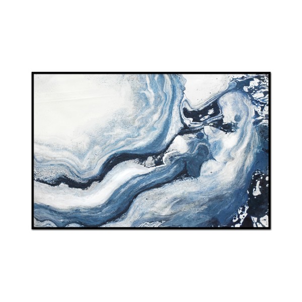 Abstract Blue White Wave S22-75x115 Printed Canvas In Frame
