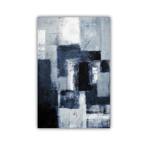Printed Canvas 75x115in Blue Black White Brick Abstract