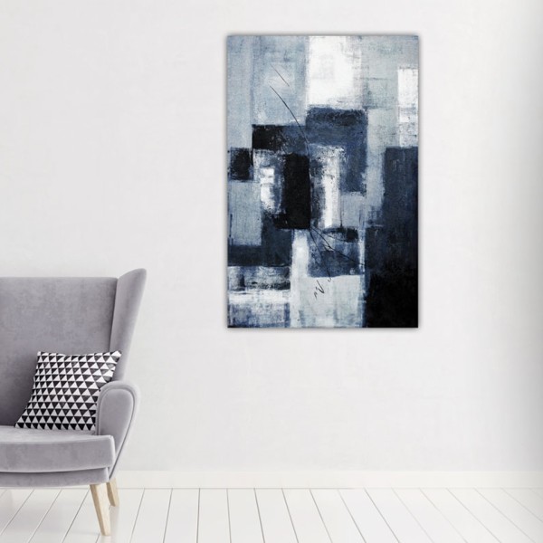 Printed Canvas 75x115in Blue Black White Brick Abstract