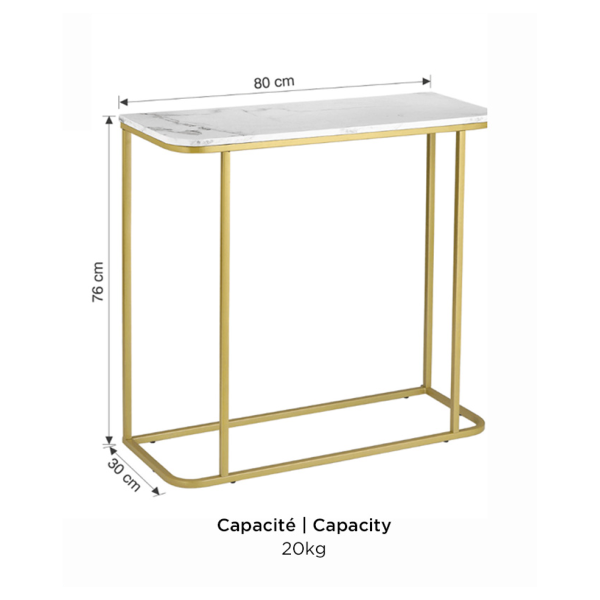 Atelier Du Nord | Table console d'appoint moderne en faux marbre blanc et cadre en métal doré