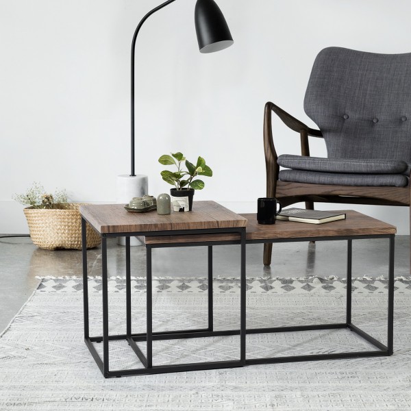 Ensemble 2 tables basses Adomo Cadre en bois et métal