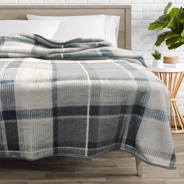 Andreas- Grey Plaid Mink Blanket 78x94