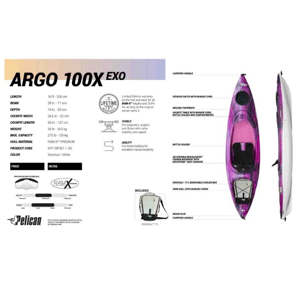 Kayak Argo 100x Exo Stardust/ Blanc/lumière/magenta