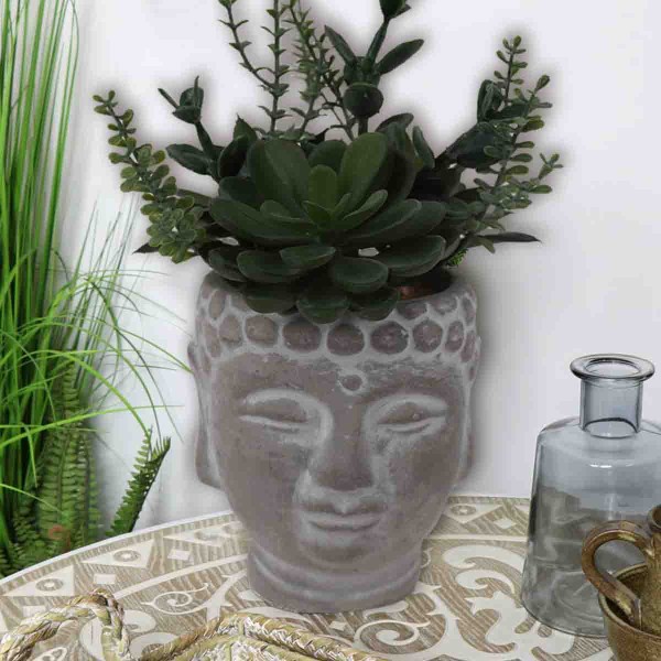 Artificial Succulent Plant in Buddha Head Cement Pot