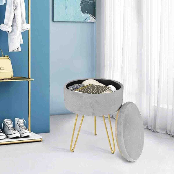 Atelier Du Nord - Velvet Ottoman With Storage And Gold Metal