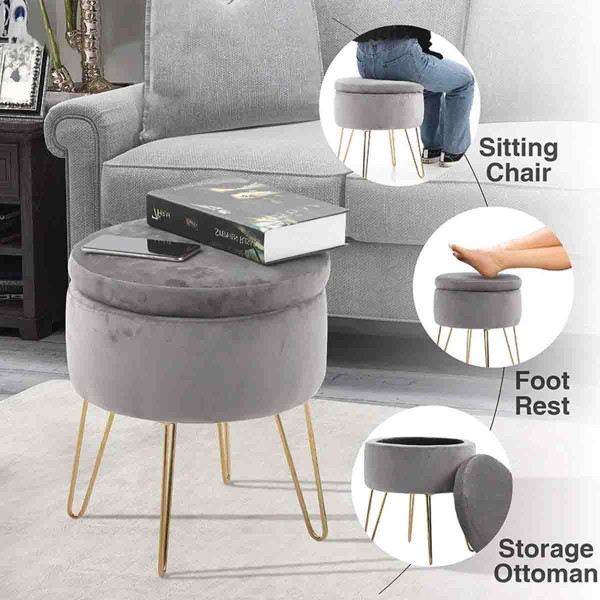 Atelier Du Nord - Velvet Ottoman With Storage Metal Legs