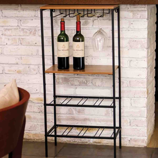 Porte-bouteilles et porte-verres avec 2 étagères 45x26x95cm