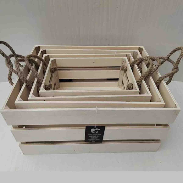 ATELIER DU NORD -Caisse de stockage en bois-gris lavé 45x35x22cm