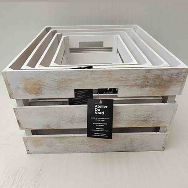 ATELIER DU NORD -Caisse de rangement en bois -Lavage blanc 45x35x22cm