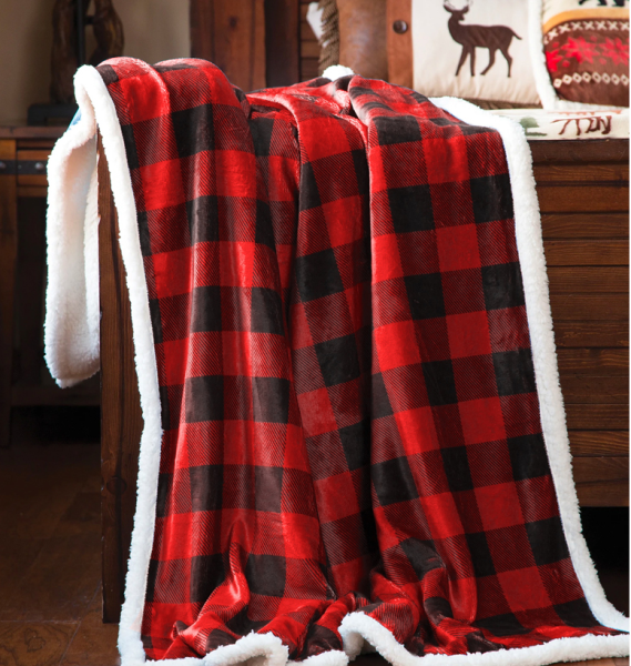 Throw 50x60 Red/black- Alpine -Velour