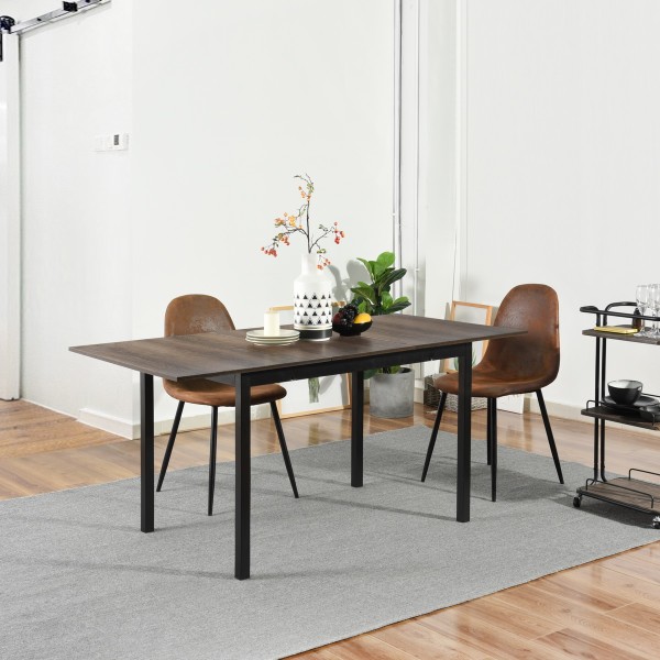 Table de salle à manger extensible noire Bari avec pieds carrés en métal