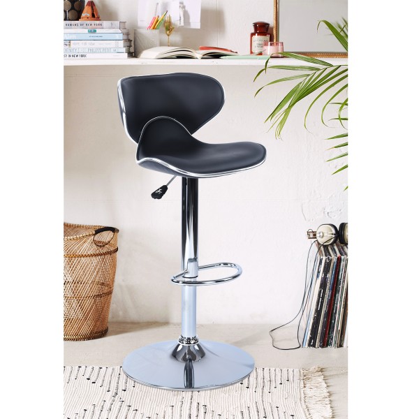 Arn - Tabouret de bar Deluxe noir avec base chromée