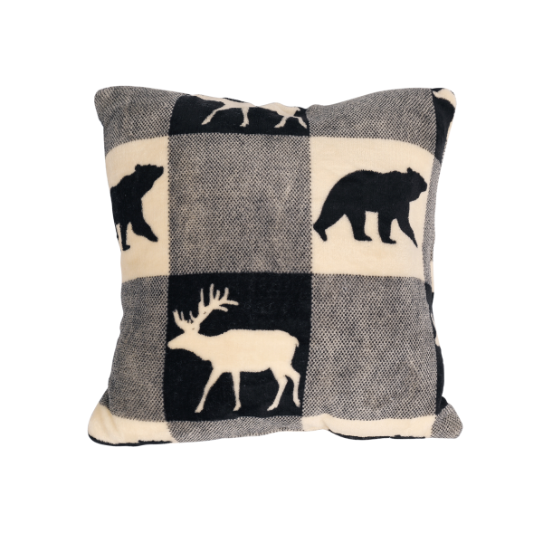Coussin Velours Noir/Ivoire Forêt