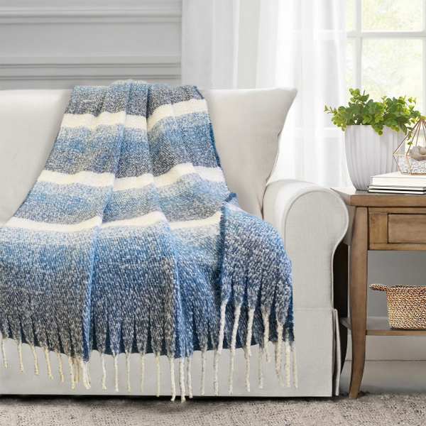 STEFAN- Stripe Faux Mohair Woven Throw