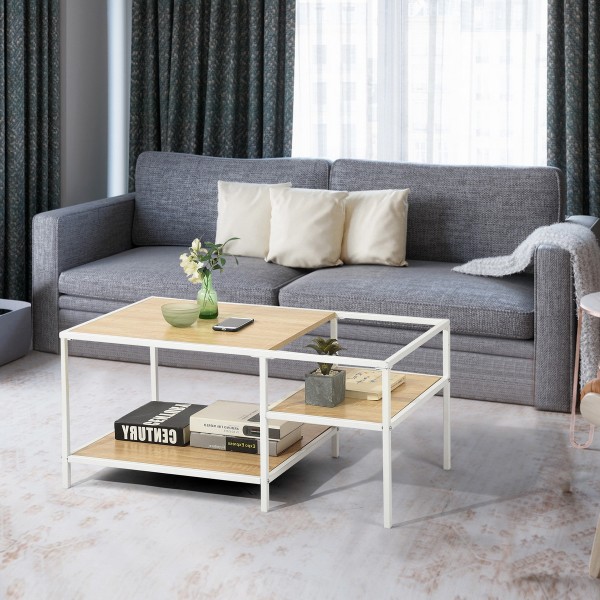 Capsicum Coffee Table With White Metal Frame And Oak Mdf Top
