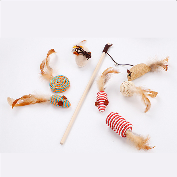 Cat Feathered Toy W/stick & Rope