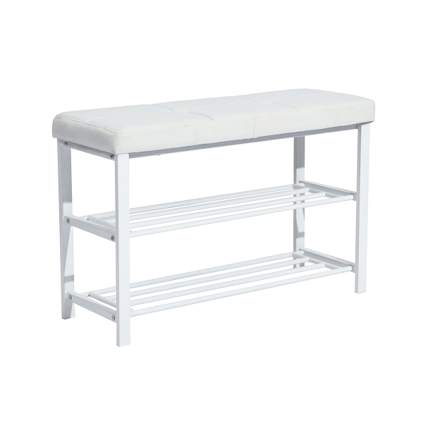 Shoe Rack Bench White/beige Nets Metal White Frame