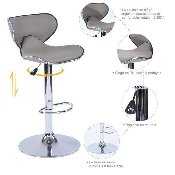 Arn - Bar Stool Deluxe Grey W/chrome Base 45x49x85