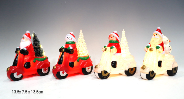 XMAS Père Noël et bonhomme de neige en mobylette avec arbre