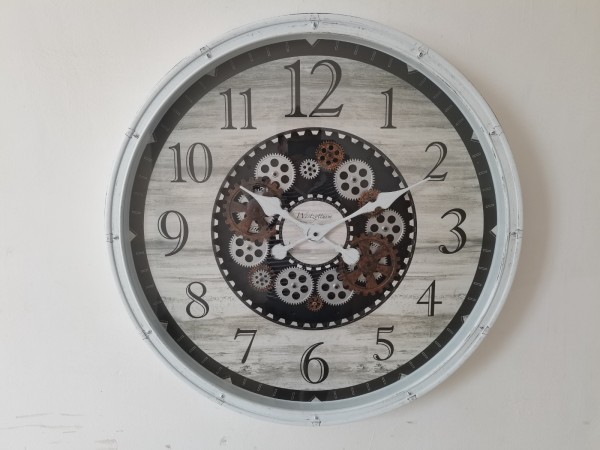 Horloge murale vintage surdimensionnée avec engrenages | 30'' aspect bois blanc