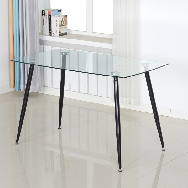 Glass Dining Table With 8mm Glass & Black Metal Legs