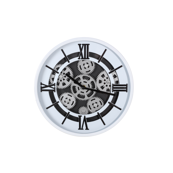 Clock With Moving Gears White