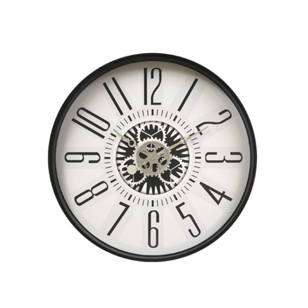 Clock Black & White W/gears Look 16in