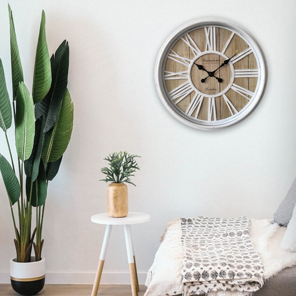 Horloge murale vintage à chiffres romains | 20'' aspect bois