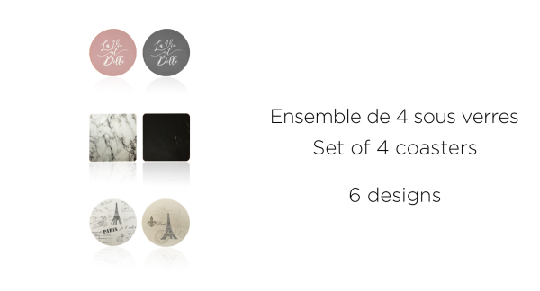 Sous-verres St/4 Mdf *6 motifs (Paris Lvb & Marbre)
