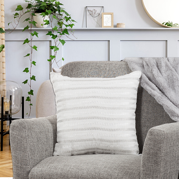 ANNABELLE- CUSHION 18X18 WHITE STRIPE JACQUARD