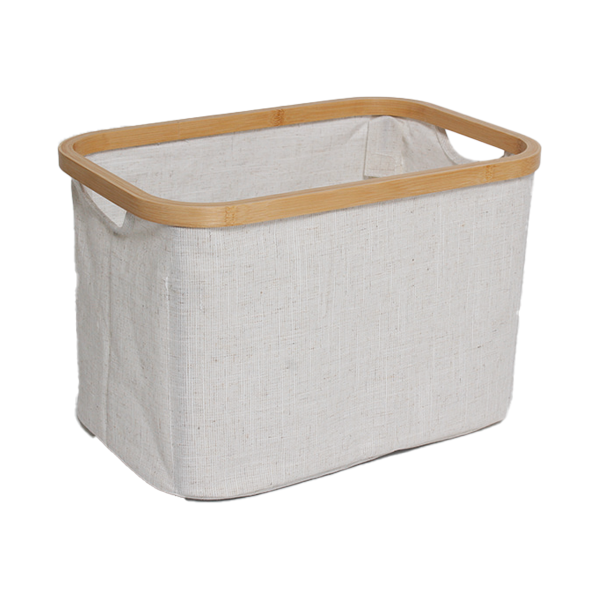 Storage Basket W/bamboo Frame Cream 38x27x25