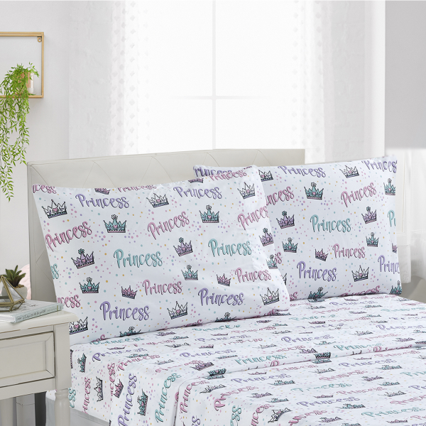 Microfiber- Princess Crown- Sky Blue Sheet Set