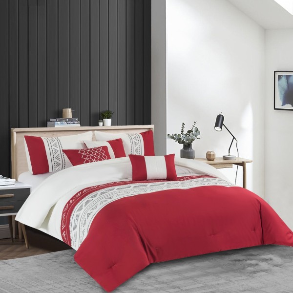 Comforter 6pc Anastasia Red Embroidered