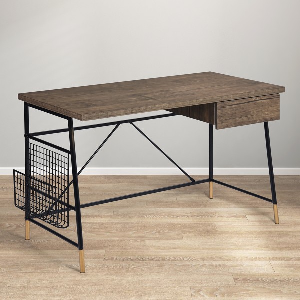 Darien | Bureau d'ordinateur avec dessus en bois et cadre en métal