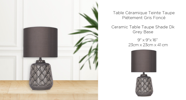 LAURENT TAYLOR - Lampe de table en céramique abat-jour taupe et base grise foncée