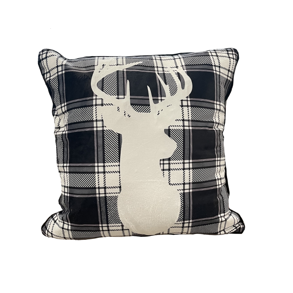 Plaid Head Deer Cushion with LED Light | 18x18