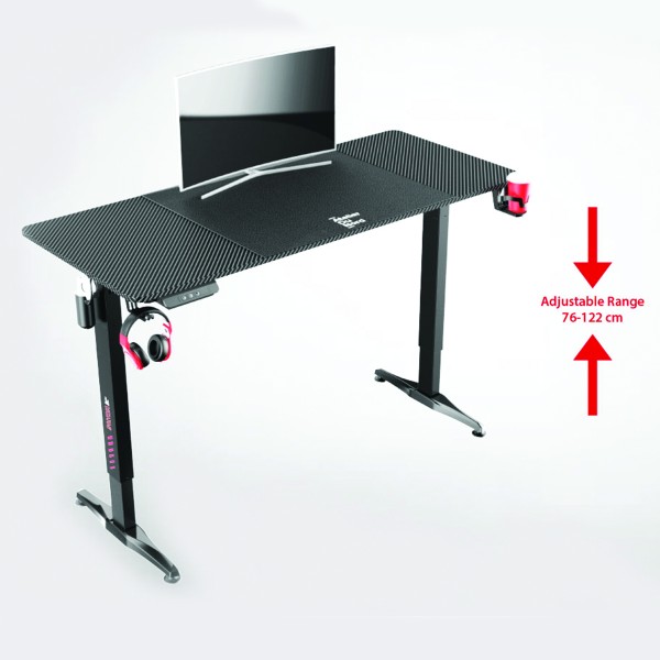Bureau/Table d'ordinateur de jeu en fibre de carbone assis-debout à réglage électrique avec tapis de souris