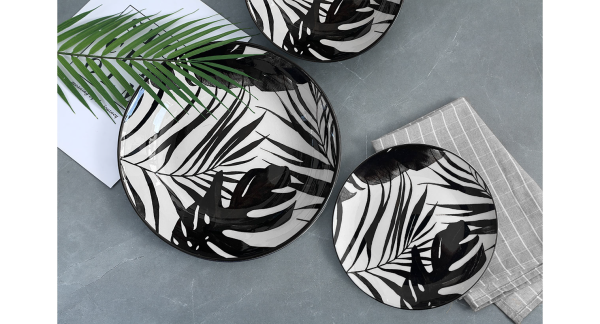 Ensemble de vaisselle 12 pièces Feuilles noires