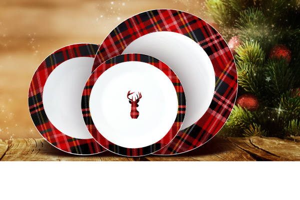 Service de vaisselle Xmas Plaid 12pcs