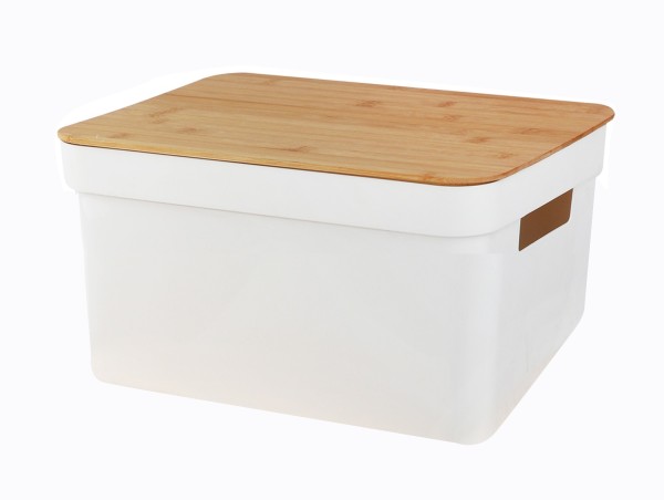 Grande boîte de rangement avec couvercle en bambou | 14 x 10 x 8