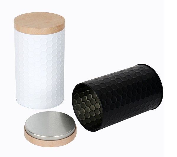 Cylinder Metal Tin Box with Bamboo Lid | Assorted Colors