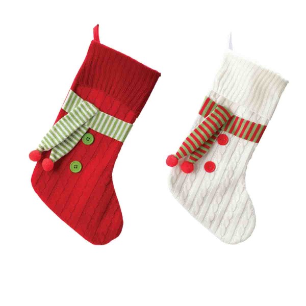 FABRIC KNIT DESIGN STOCKING W/BUTTONS & SCARF 53CM